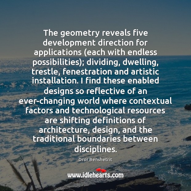 The geometry reveals five development direction for applications (each with endless possibilities); Dror Benshetrit Picture Quote