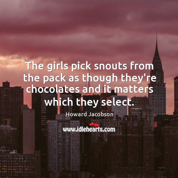 The girls pick snouts from the pack as though they’re chocolates and Howard Jacobson Picture Quote