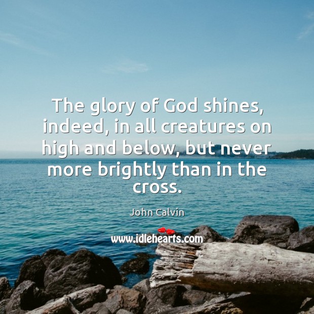 The glory of God shines, indeed, in all creatures on high and John Calvin Picture Quote