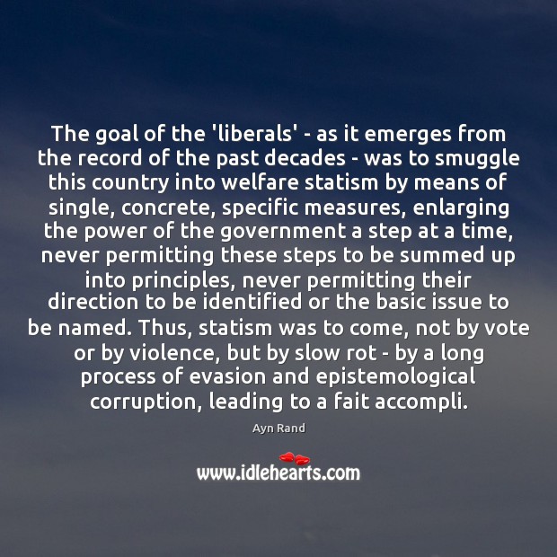 The goal of the ‘liberals’ – as it emerges from the record Ayn Rand Picture Quote