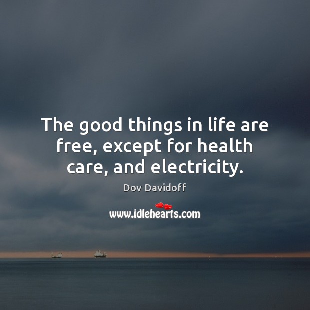 The good things in life are free, except for health care, and electricity. Dov Davidoff Picture Quote