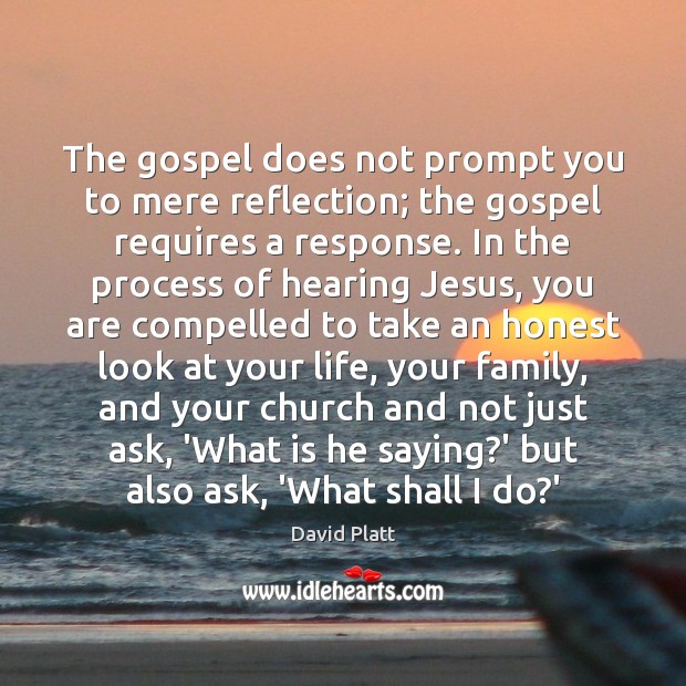 The gospel does not prompt you to mere reflection; the gospel requires Image