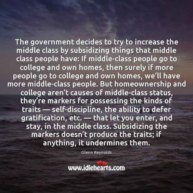The government decides to try to increase the middle class by subsidizing Glenn Reynolds Picture Quote