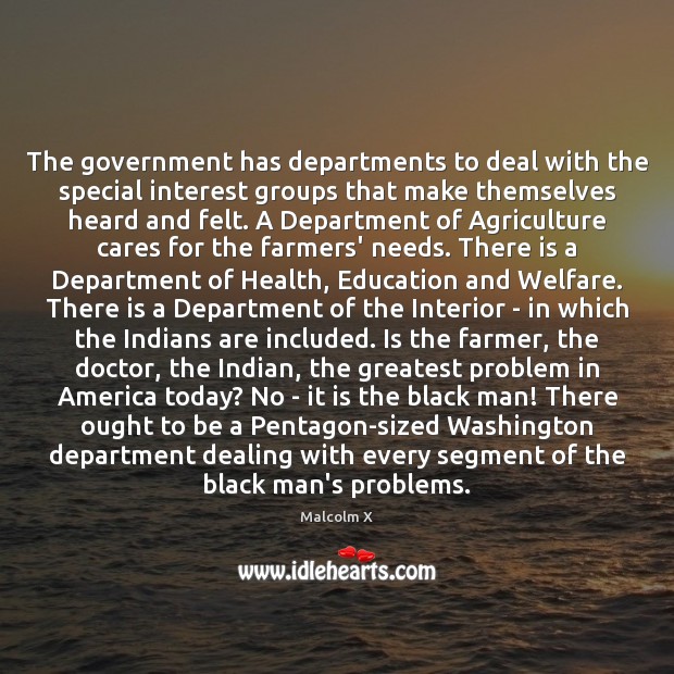 The government has departments to deal with the special interest groups that Malcolm X Picture Quote