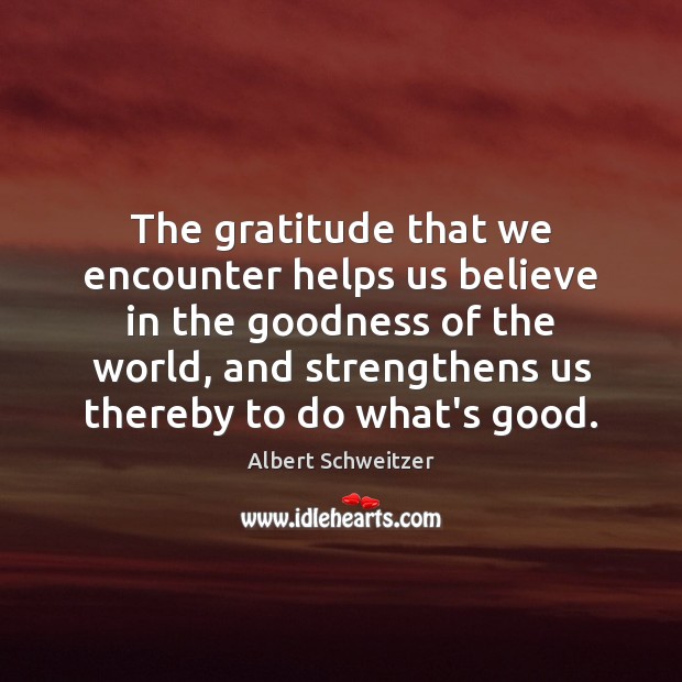 The gratitude that we encounter helps us believe in the goodness of Albert Schweitzer Picture Quote