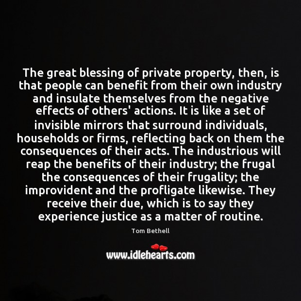 The great blessing of private property, then, is that people can benefit Tom Bethell Picture Quote