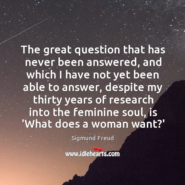The great question that has never been answered, and which I have Sigmund Freud Picture Quote