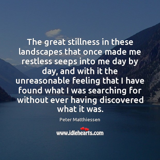 The great stillness in these landscapes that once made me restless seeps Peter Matthiessen Picture Quote