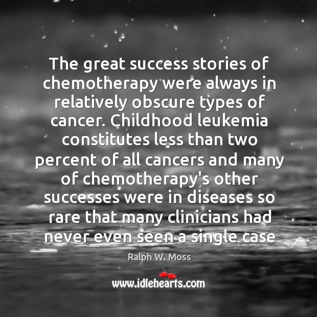 The great success stories of chemotherapy were always in relatively obscure types Ralph W. Moss Picture Quote