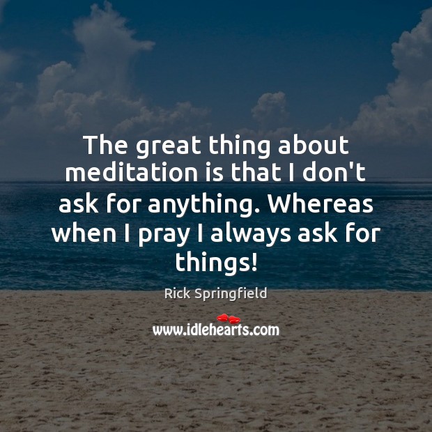 The great thing about meditation is that I don’t ask for anything. Rick Springfield Picture Quote