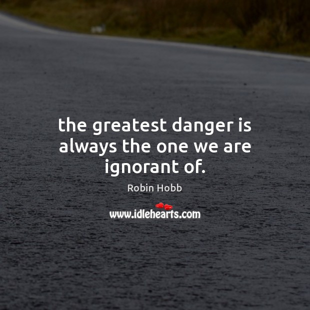 The greatest danger is always the one we are ignorant of. Robin Hobb Picture Quote