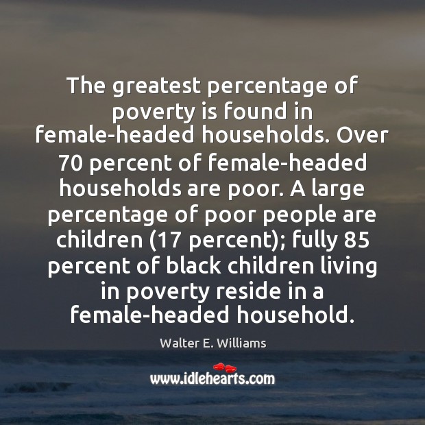 The greatest percentage of poverty is found in female-headed households. Over 70 percent Walter E. Williams Picture Quote