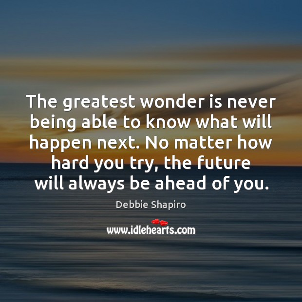 The greatest wonder is never being able to know what will happen Debbie Shapiro Picture Quote