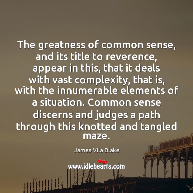 The greatness of common sense, and its title to reverence, appear in James Vila Blake Picture Quote