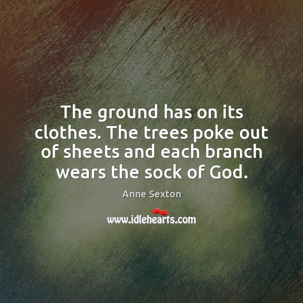 The ground has on its clothes. The trees poke out of sheets Anne Sexton Picture Quote