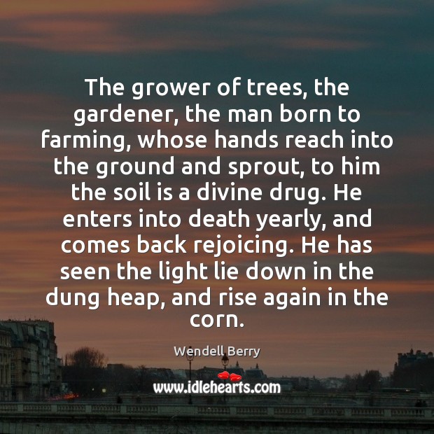 The grower of trees, the gardener, the man born to farming, whose Wendell Berry Picture Quote
