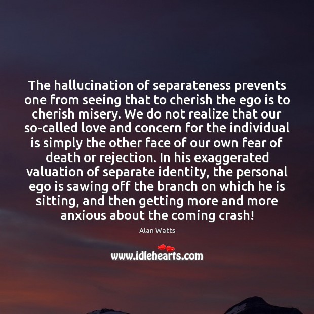 The hallucination of separateness prevents one from seeing that to cherish the Ego Quotes Image