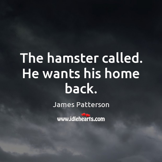 The hamster called. He wants his home back. James Patterson Picture Quote