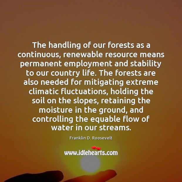 The handling of our forests as a continuous, renewable resource means permanent Franklin D. Roosevelt Picture Quote