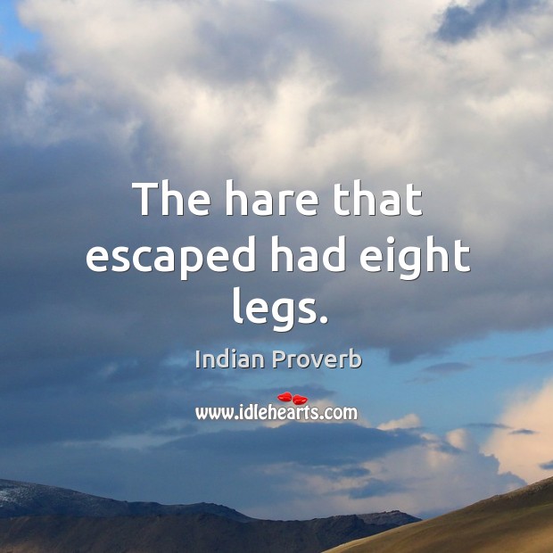 The hare that escaped had eight legs. Indian Proverbs Image