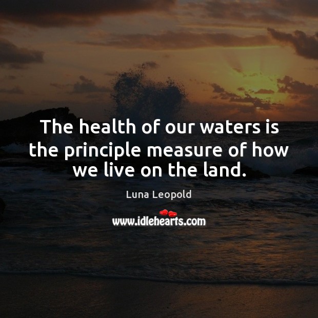 The health of our waters is the principle measure of how we live on the land. Health Quotes Image