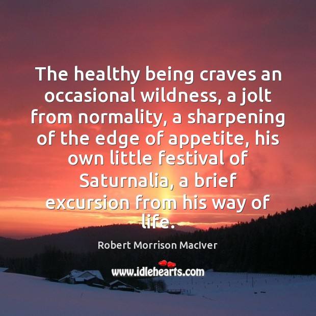 The healthy being craves an occasional wildness, a jolt from normality, a Robert Morrison MacIver Picture Quote