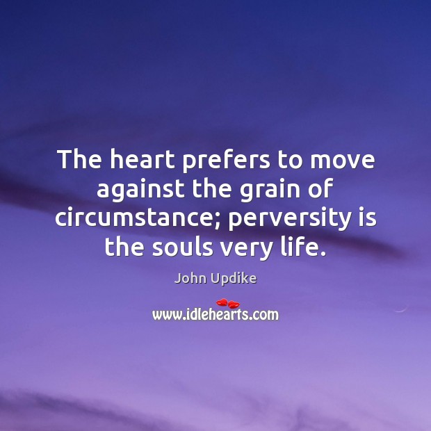 The heart prefers to move against the grain of circumstance; perversity is John Updike Picture Quote