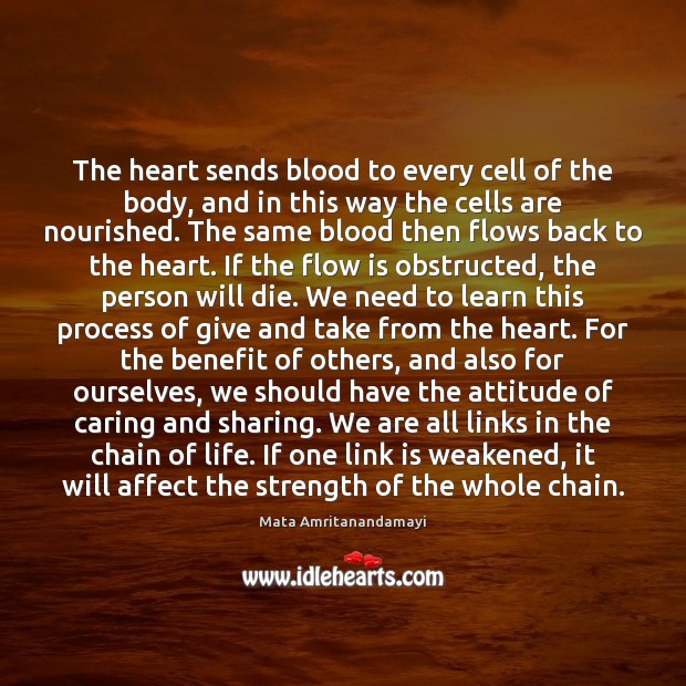 The heart sends blood to every cell of the body, and in Attitude Quotes Image