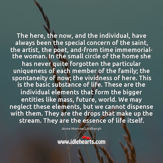 The here, the now, and the individual, have always been the special Anne Morrow Lindbergh Picture Quote