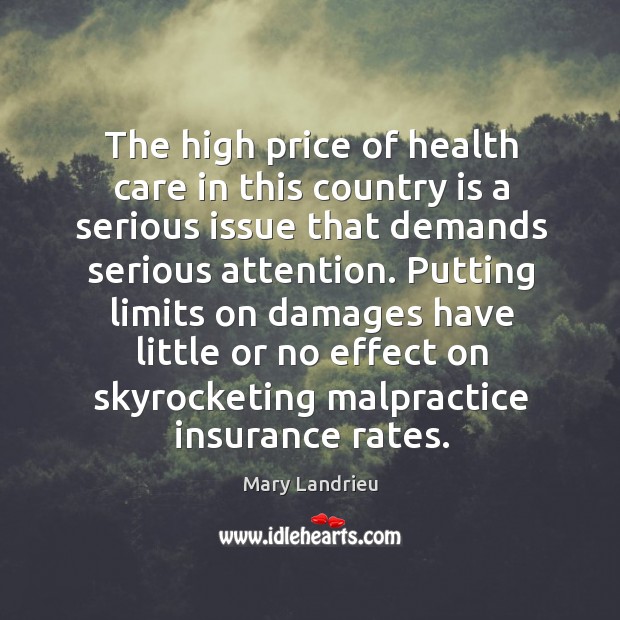 The high price of health care in this country is a serious issue that demands serious attention. Mary Landrieu Picture Quote