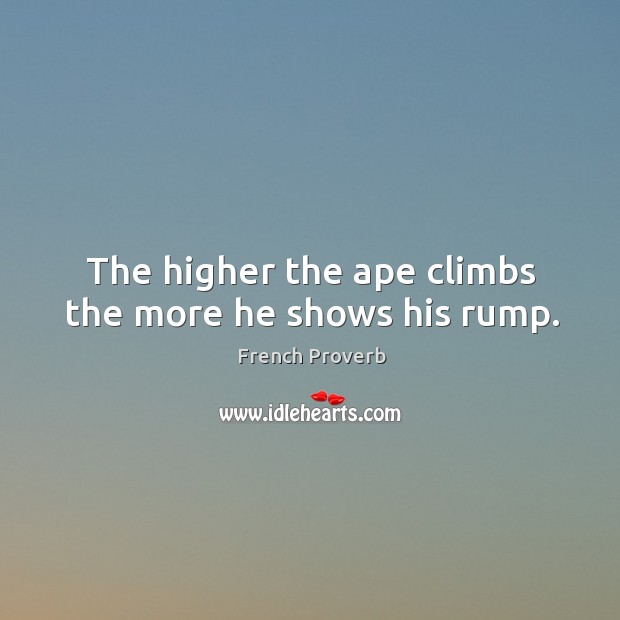 The higher the ape climbs the more he shows his rump. Image