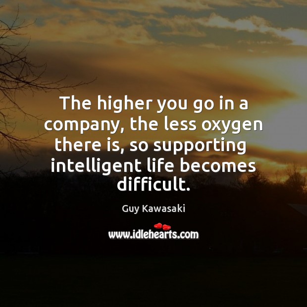 The higher you go in a company, the less oxygen there is, Guy Kawasaki Picture Quote
