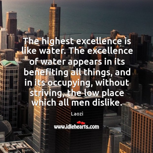 The highest excellence is like water. The excellence of water appears in its benefiting all things Laozi Picture Quote