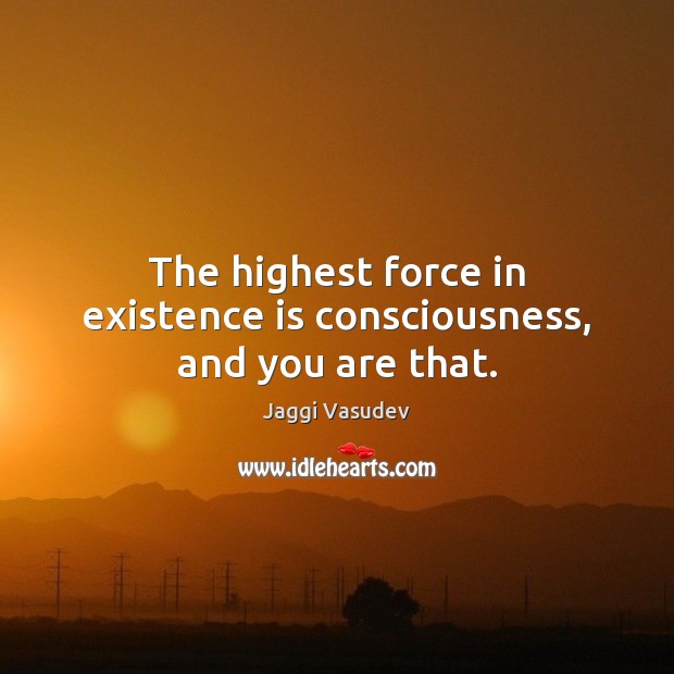 The highest force in existence is consciousness, and you are that. Jaggi Vasudev Picture Quote