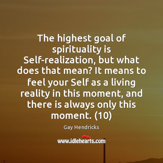 The highest goal of spirituality is Self-realization, but what does that mean? Gay Hendricks Picture Quote