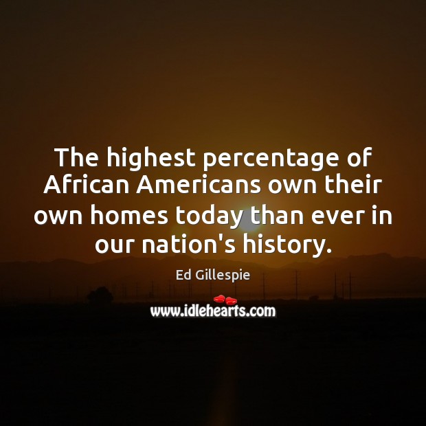 The highest percentage of African Americans own their own homes today than Ed Gillespie Picture Quote