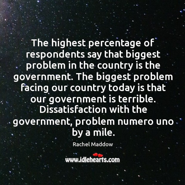 The highest percentage of respondents say that biggest problem in the country Rachel Maddow Picture Quote