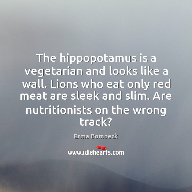 The hippopotamus is a vegetarian and looks like a wall. Lions who Erma Bombeck Picture Quote