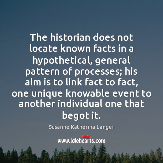 The historian does not locate known facts in a hypothetical, general pattern Susanne Katherina Langer Picture Quote