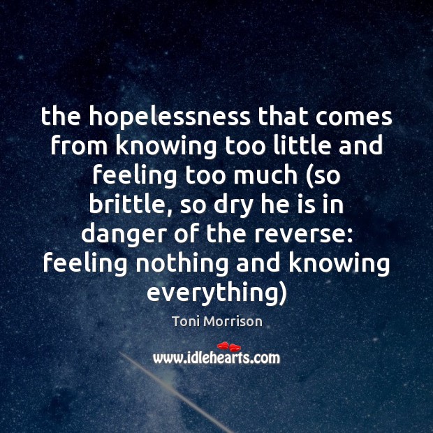 The hopelessness that comes from knowing too little and feeling too much ( Image