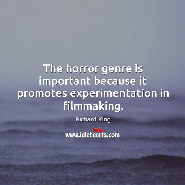 The horror genre is important because it promotes experimentation in filmmaking. Richard King Picture Quote