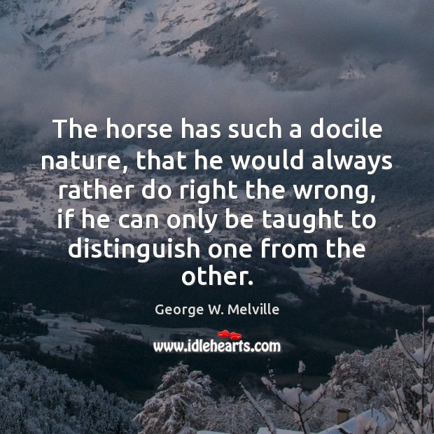 The horse has such a docile nature, that he would always rather George W. Melville Picture Quote