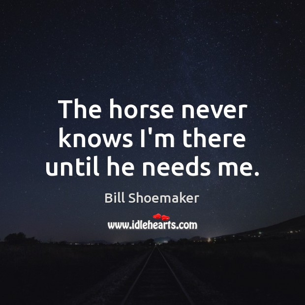 The horse never knows I’m there until he needs me. Bill Shoemaker Picture Quote
