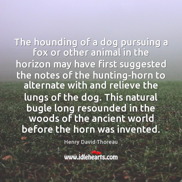 The hounding of a dog pursuing a fox or other animal in Henry David Thoreau Picture Quote
