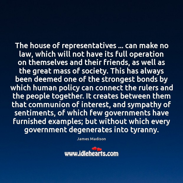 The house of representatives … can make no law, which will not have James Madison Picture Quote