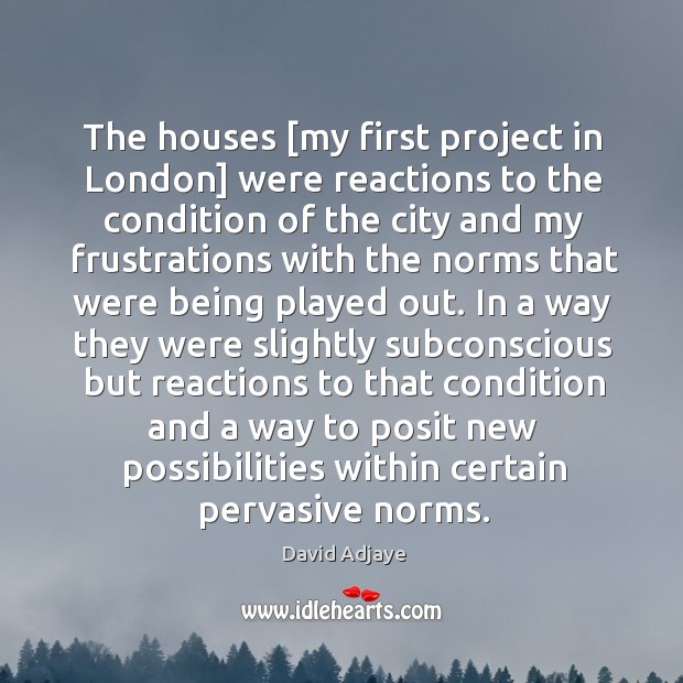 The houses [my first project in London] were reactions to the condition David Adjaye Picture Quote