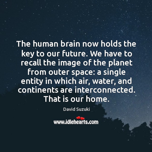 The human brain now holds the key to our future. We have to recall the image of the planet from outer space David Suzuki Picture Quote