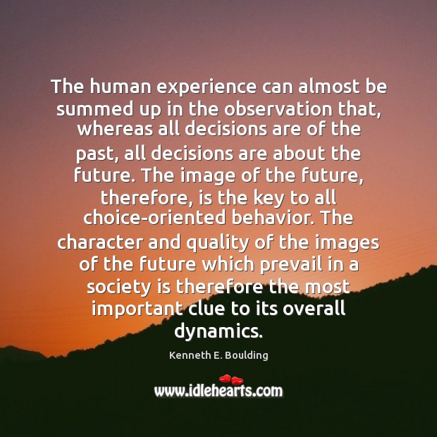 The human experience can almost be summed up in the observation that, Kenneth E. Boulding Picture Quote