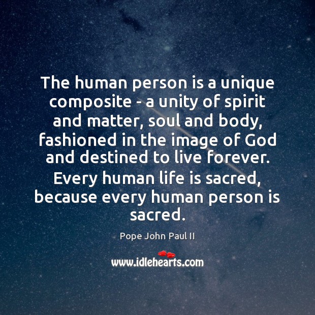 The human person is a unique composite – a unity of spirit Pope John Paul II Picture Quote