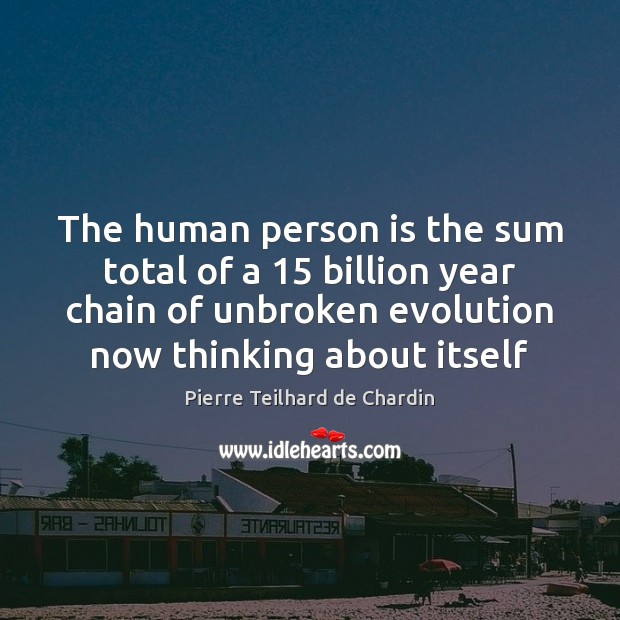 The human person is the sum total of a 15 billion year chain Pierre Teilhard de Chardin Picture Quote